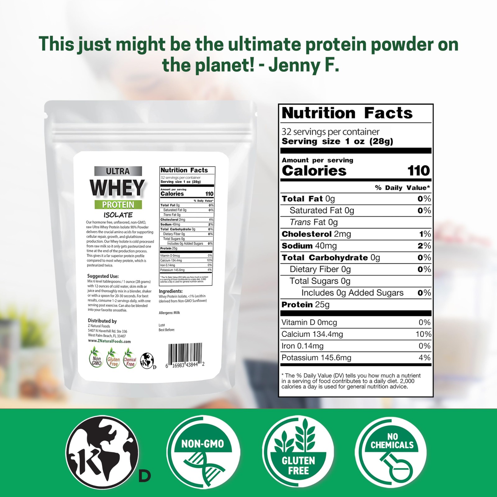 Z Natural Foods Ultra Whey Protein Isolate Powder – Pure, Unflavored, Unsweetene