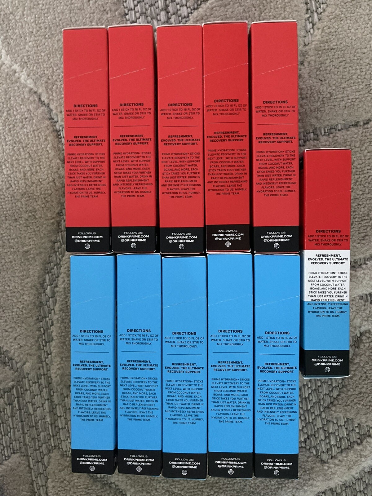 LOT – 11 PRIME HYDRATION BOXES (5 BLUE RASPBERRY & 5 FRUIT PUNCH & 1 ICE POP)