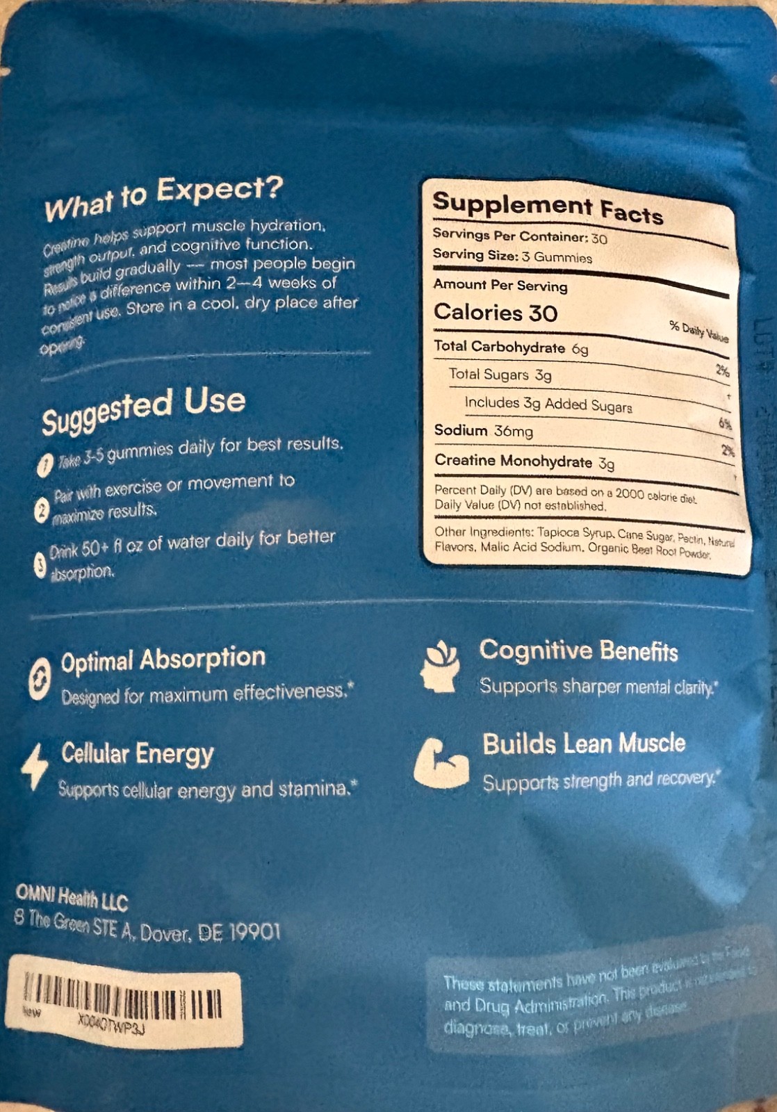 OMNI Creatine Monohydrate Gummies – Supports Muscle Growth, Low Sugar Watermelon