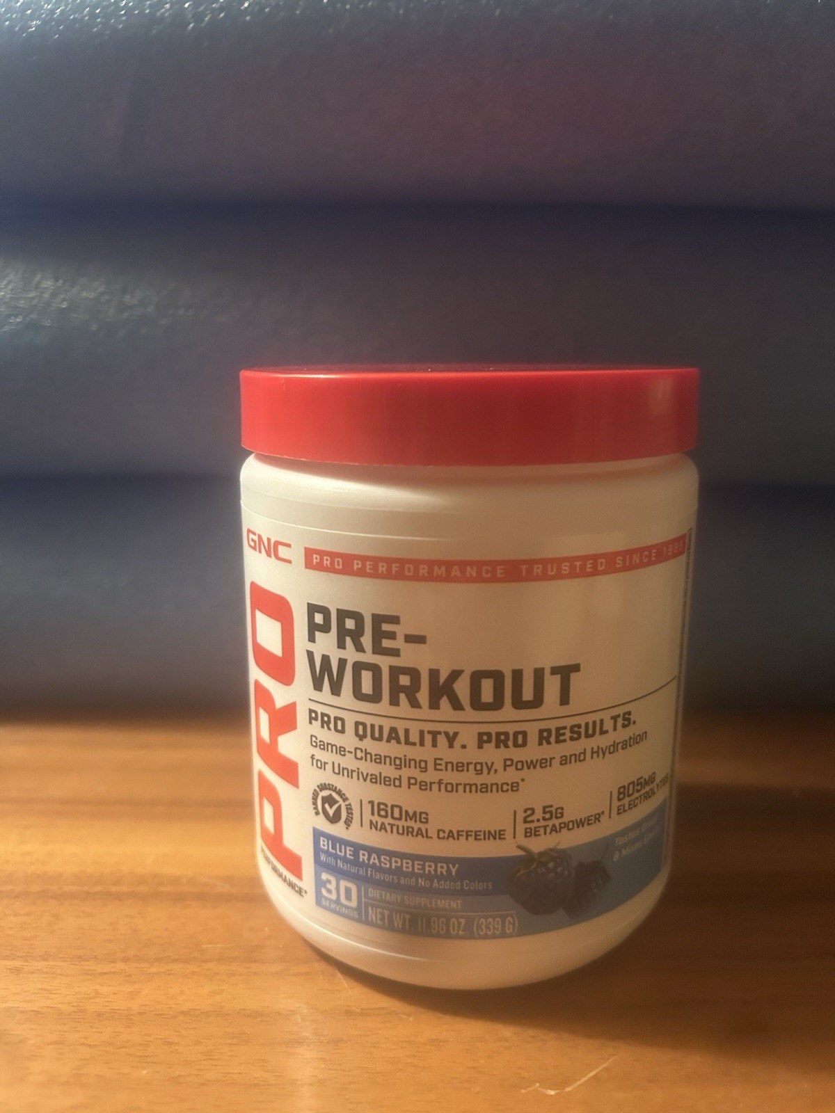 GNC Pro Pre-Workout Blue Raspberry 30 Servings Natural Caffeine 160mg Hydration