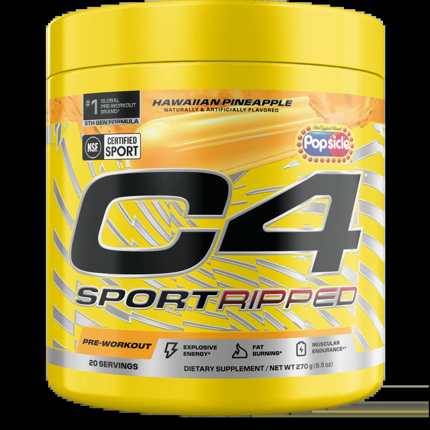 C4 Sport Ripped Pre-Workout Powder, Popsicle® Hawaiian Pineapple, 20 Servings