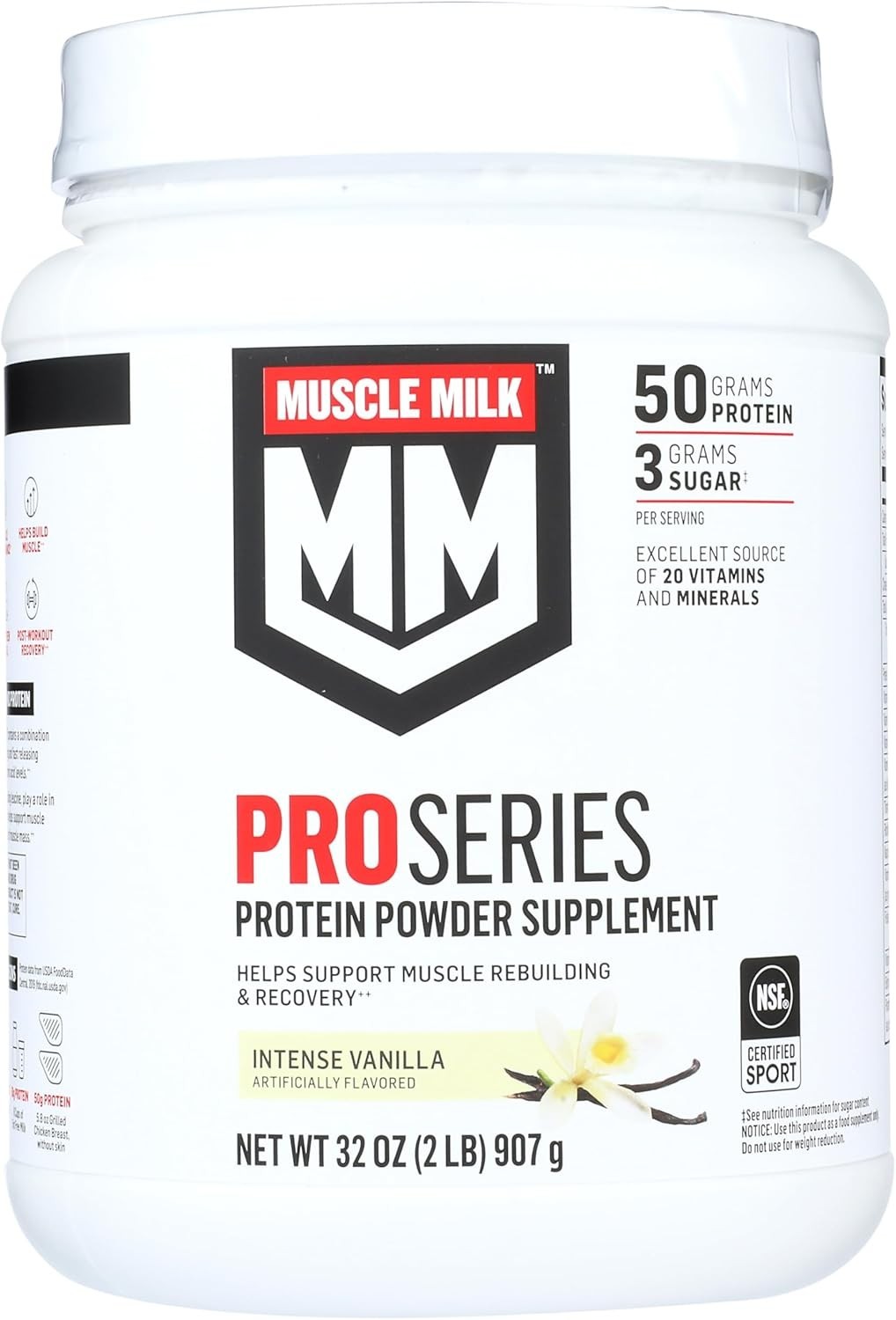 Lean Muscle Protein Powder – 2 lbs Intense Vanilla Flavor, 50g Protein per Scoop