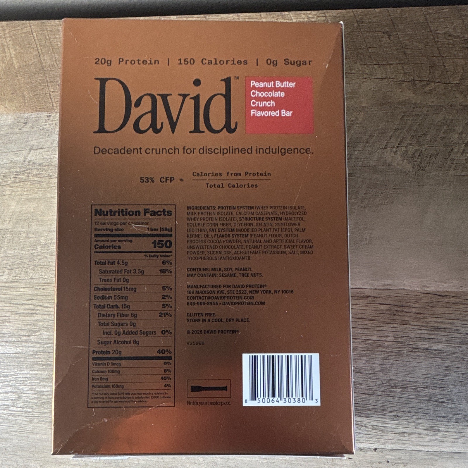 David Protein Bars Variety Pack Blueberry Pie & PB Choc Crunch 12 Ct GF SF