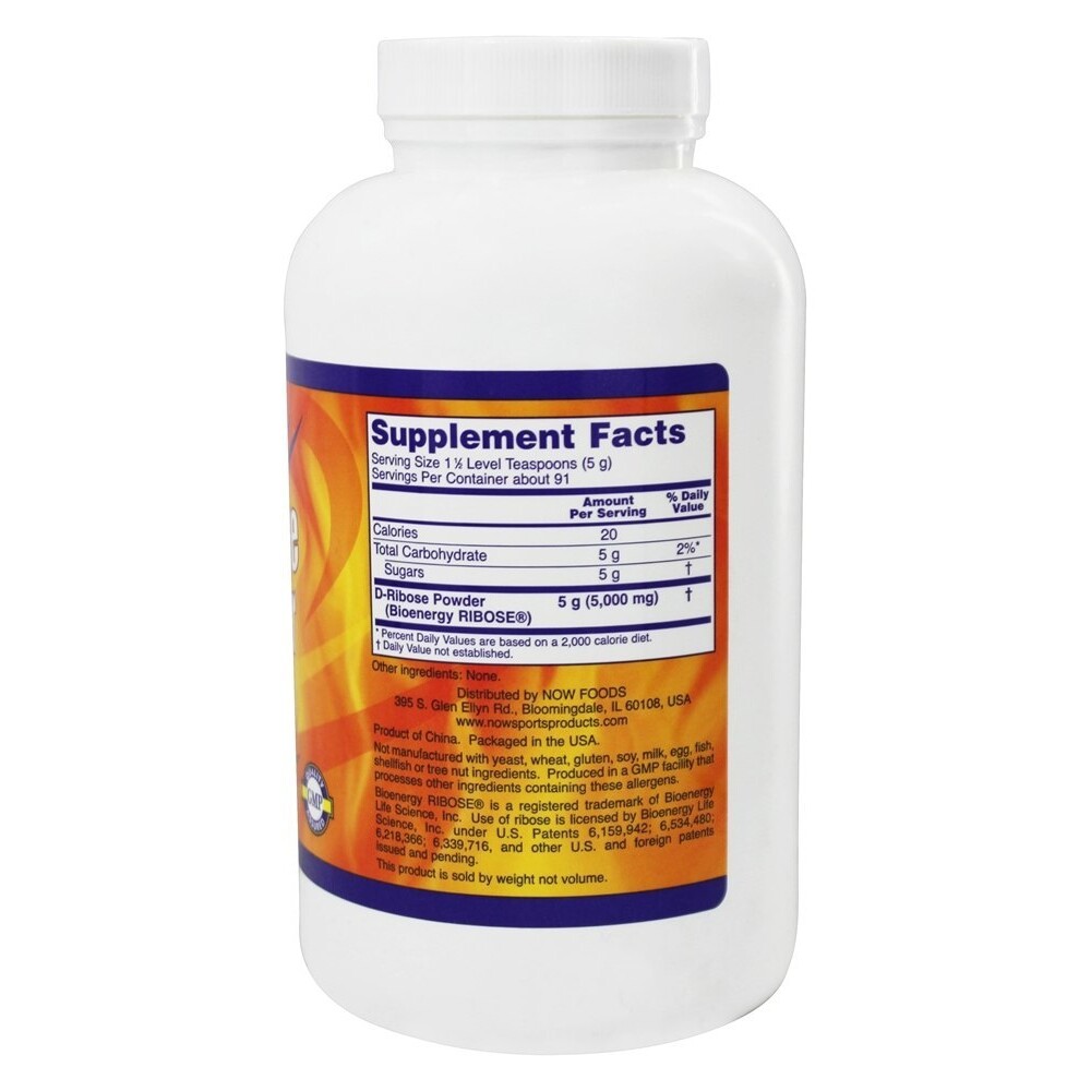 NOW Foods D Ribose 100% Pure Powder, 1 lb.