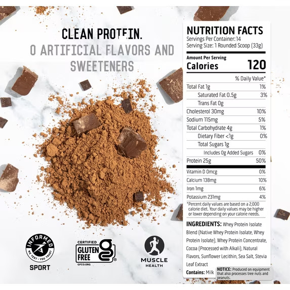 Ascent Native Whey Protein Powder Blend Chocolate 1 lb High Protein Supplement