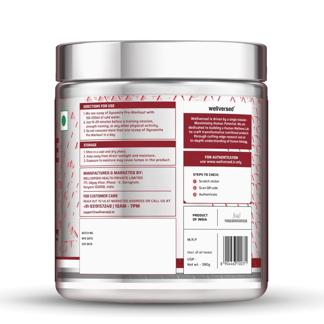 Wellversed Dynamite Caffeine Free Pre Workout 30 Servings Aam Panna 390g