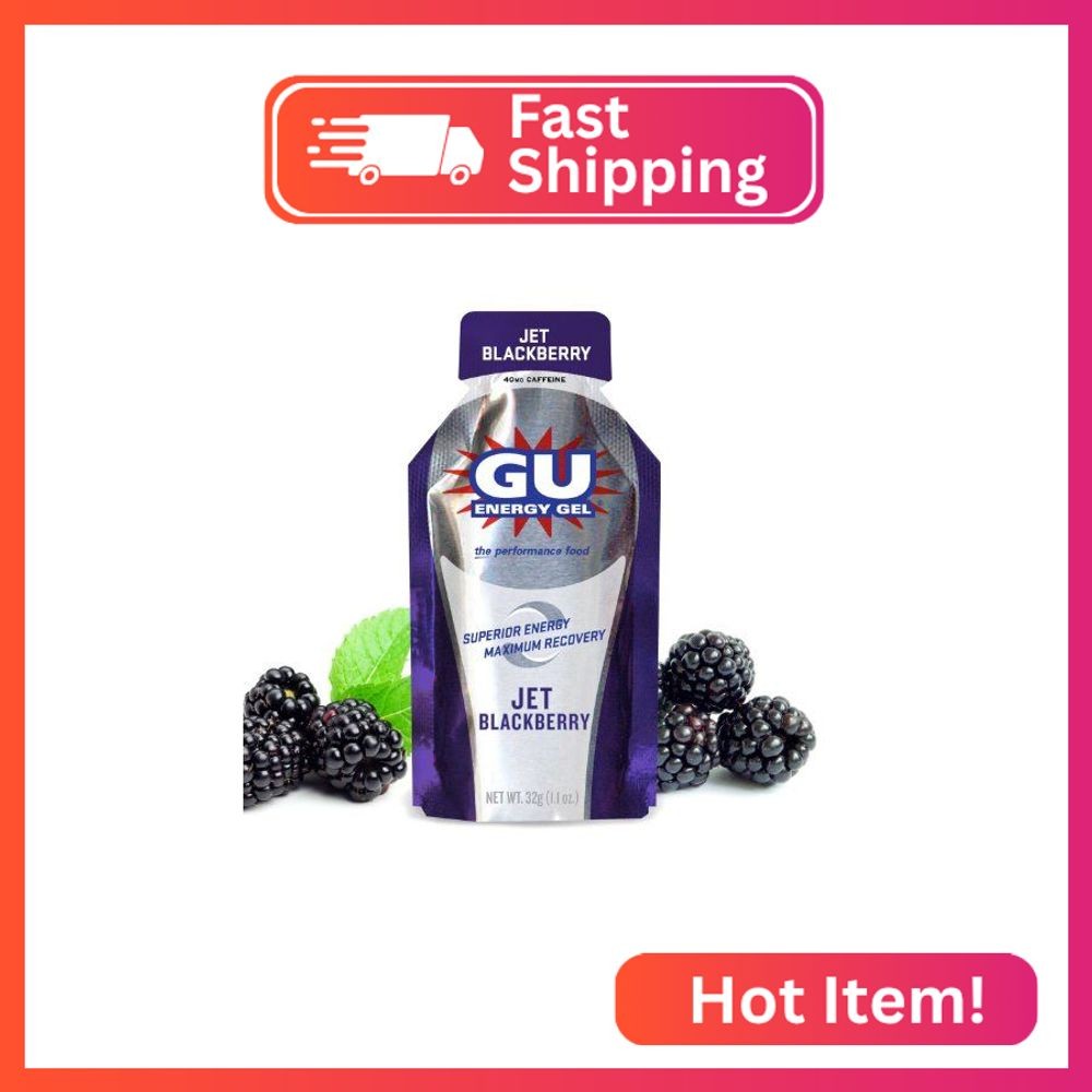 GU Energy Original Sports Nutrition Energy Gel, Jet BlackBerry, 8 Count