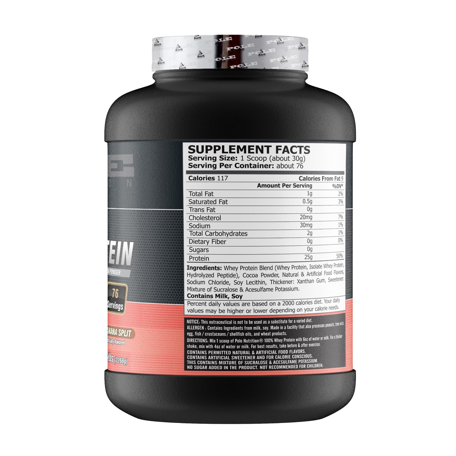 Pole Nutrition Whey Protein American Banana Split 76 Serving 5 Lbs