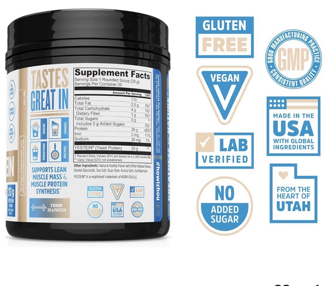 Zhou Complete Protein Vanilla 100% Vegan Protein, No Sugar Added (19.9oz)