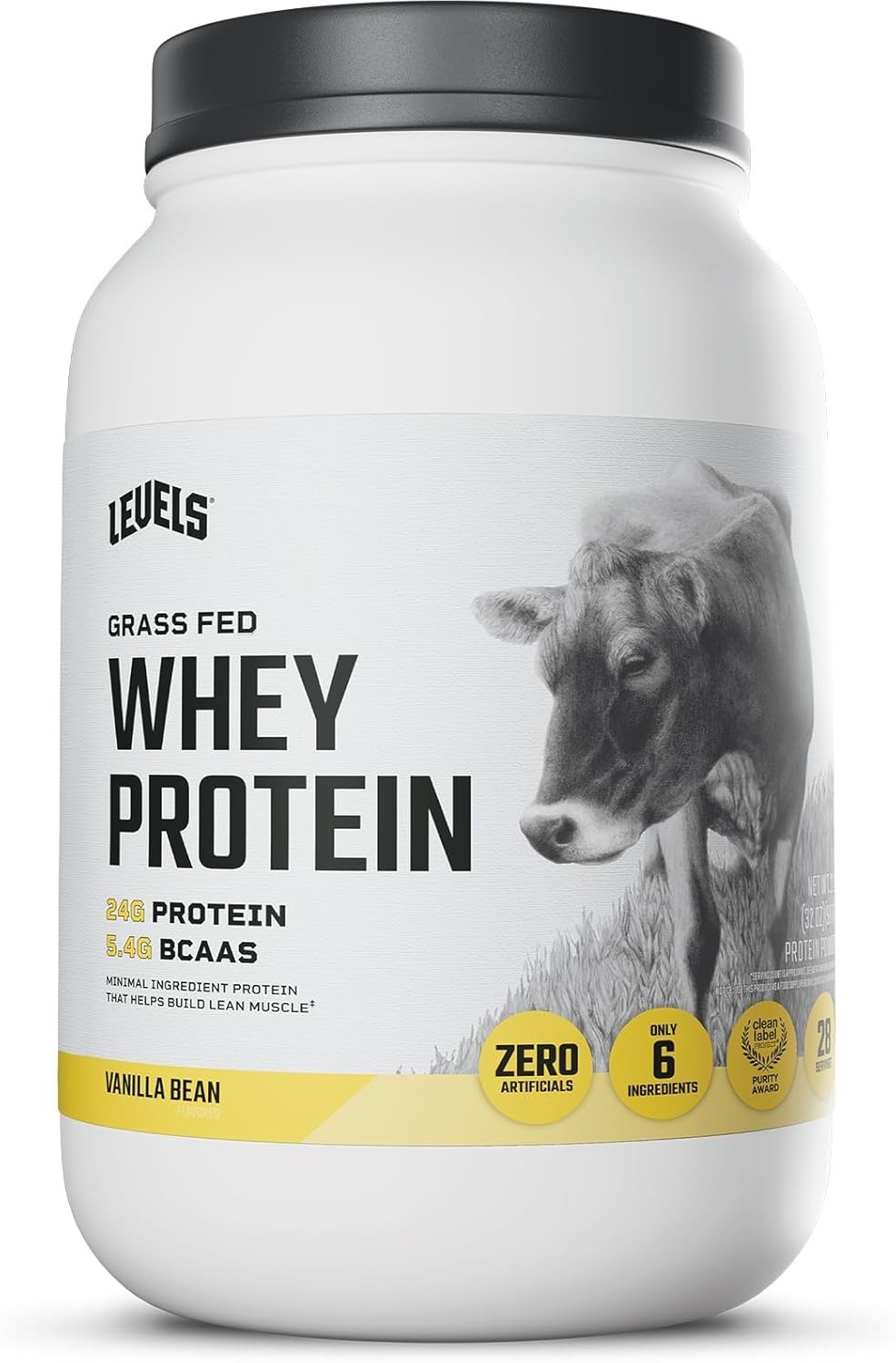 Levels Grass Fed Whey Protein Powder, No Artificials, 24G of Protein, Vanilla Be