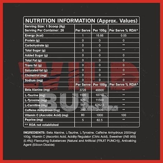 MuscleTrail Wild BullPre-Workout Supplement Powder 45servings for Men&Women-360g