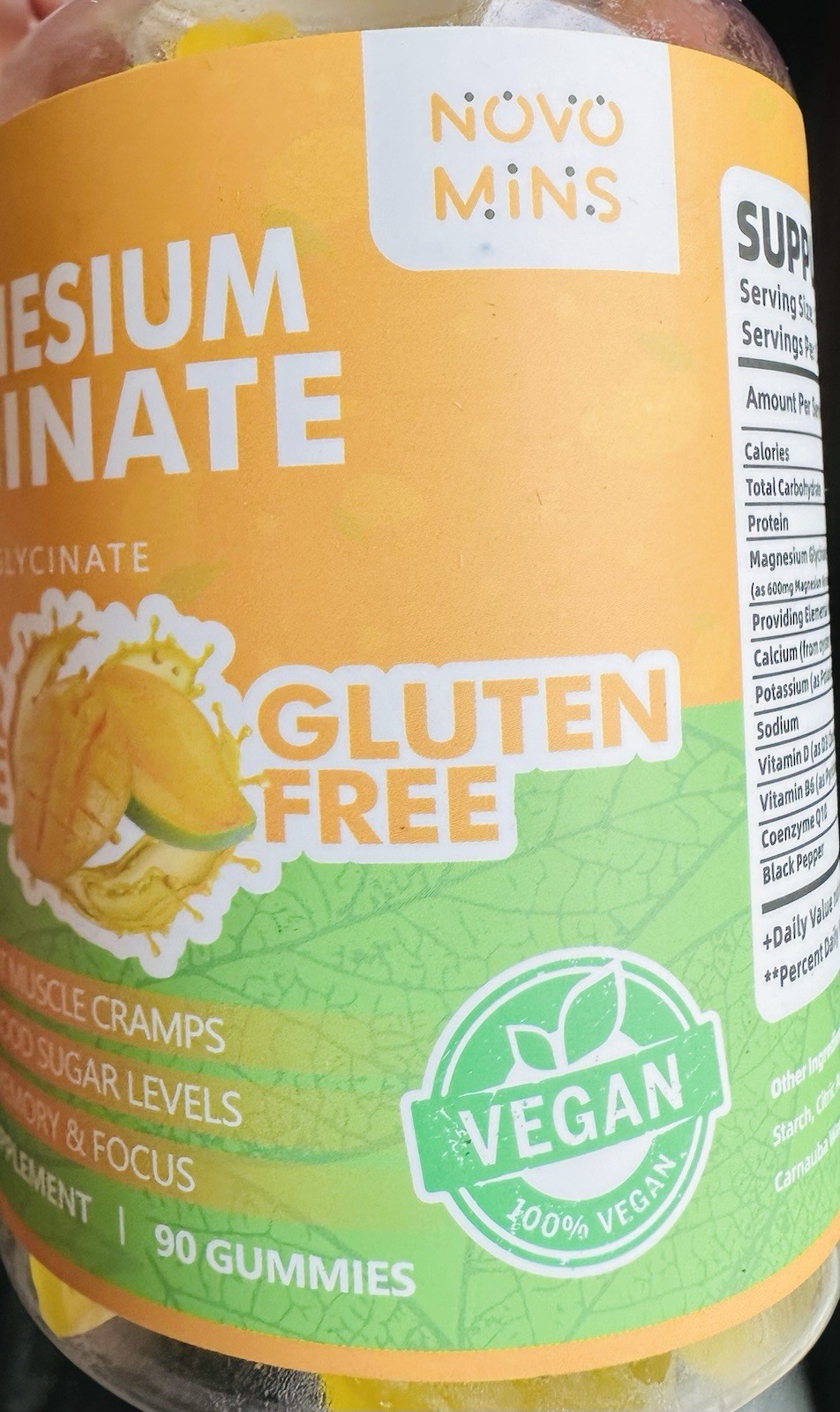 Novo Mins MAGNESIUM GLYCINATE 1000mg Per Serving (2 Gummies) No Sugar-No Gluten