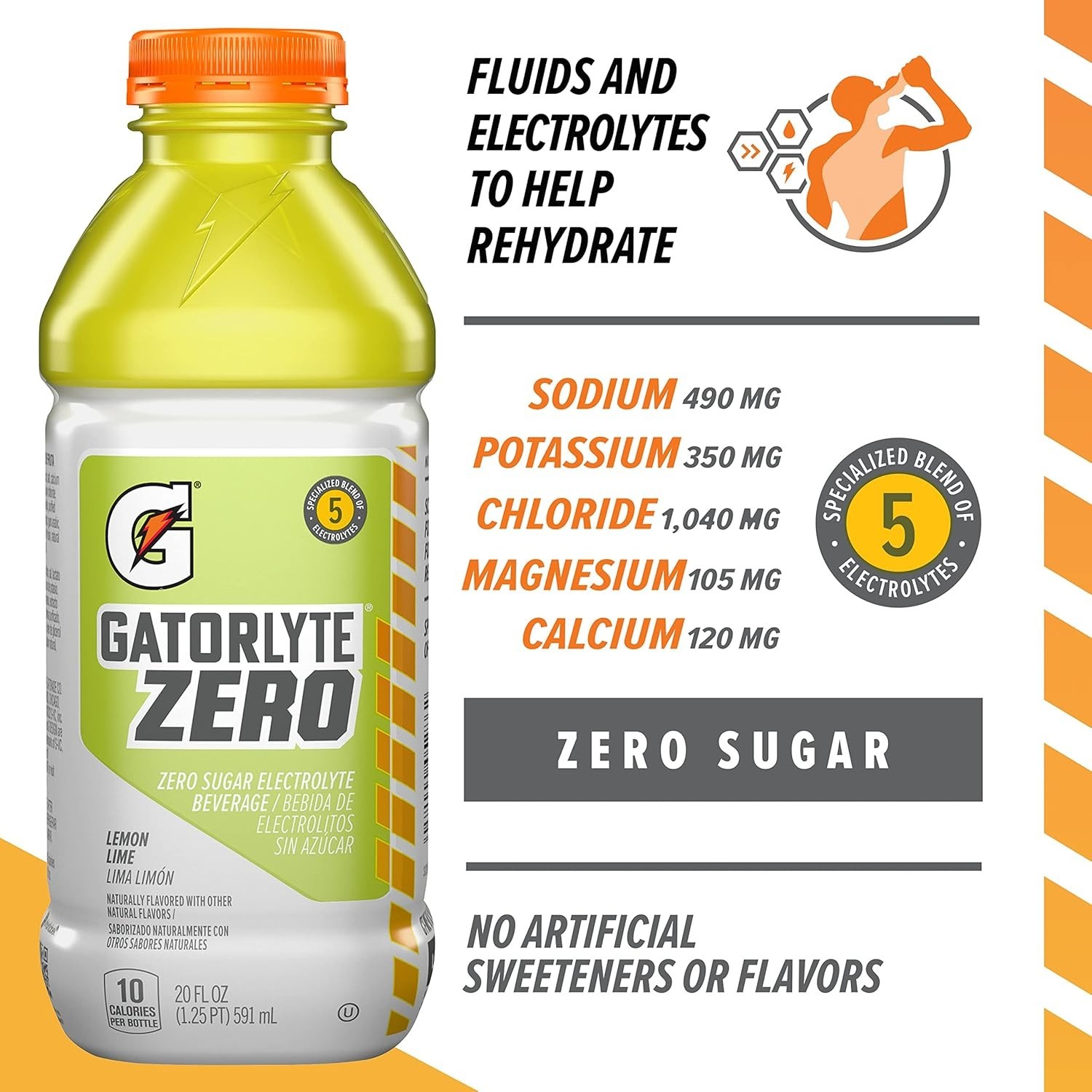 Gatorlyte Zero Electrolyte Beverage, Zero Sugar Hydration, 12 Pack 20oz Bottles