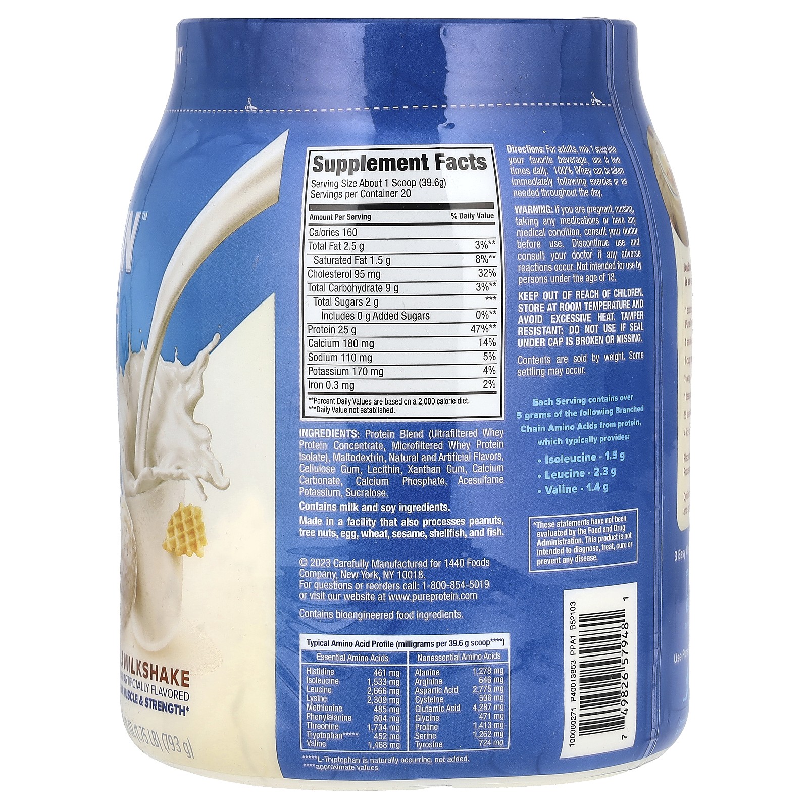 100% Whey Protein, Vanilla Milkshake, 1.75 lb (793 g)