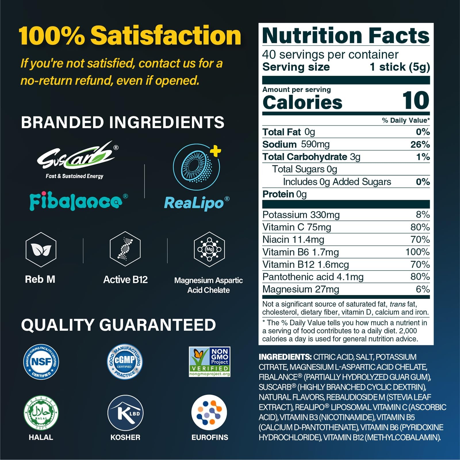 40 Sticks Salty Fruit Sugar Free Electrolyte 40 Servings (Pack of 1)