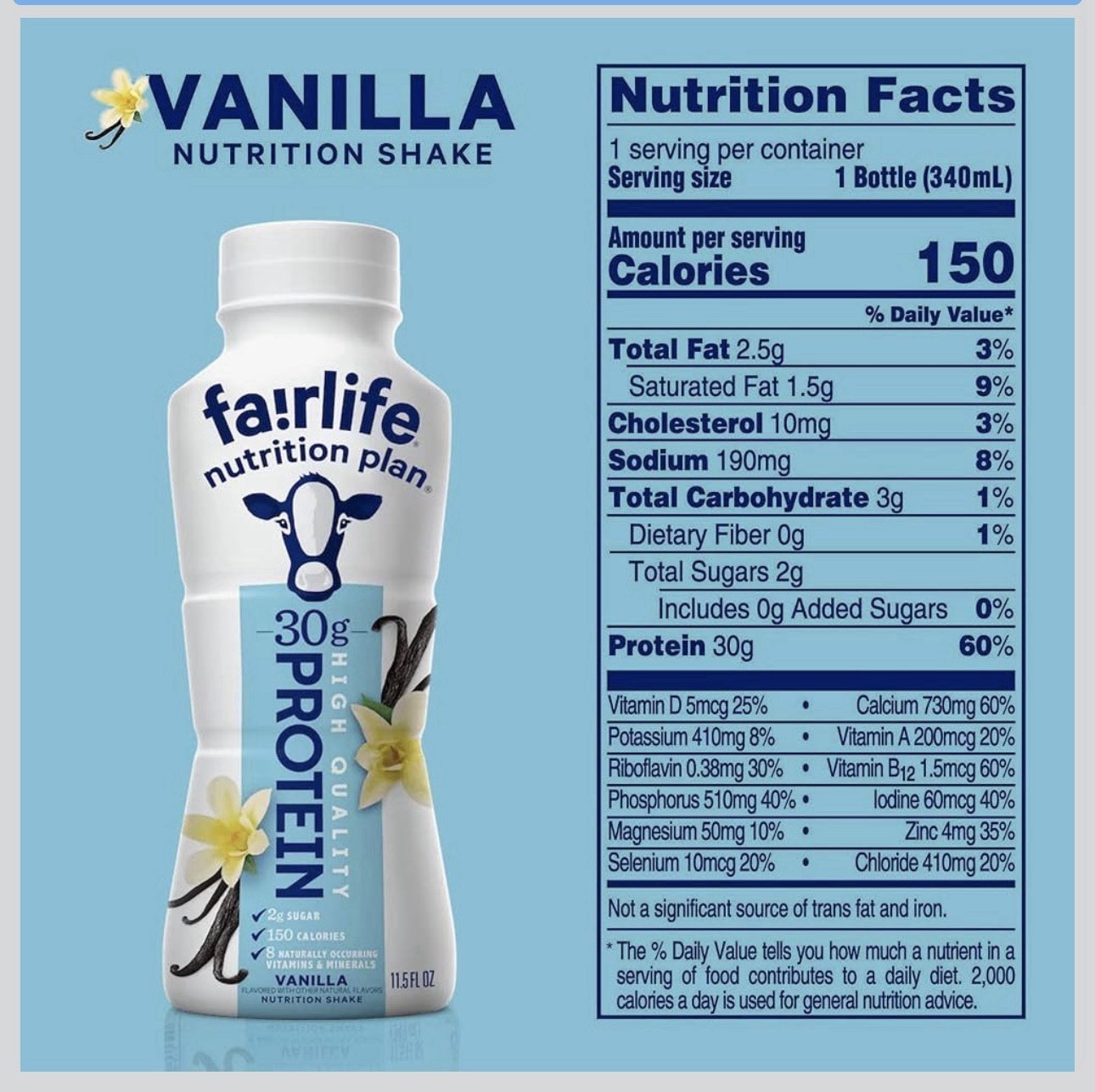 fairlife Nutrition Plan Vanilla Protein Shake 30g Lactose-Free 11.5 fl oz 12pk