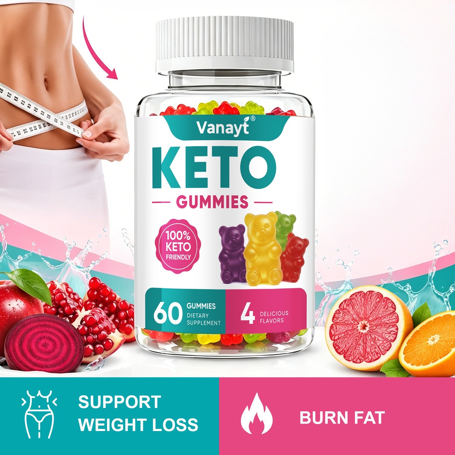 Keto ACV Gummies 60 Ct Apple Cider Vinegar Dietary Supplement for Keto Support
