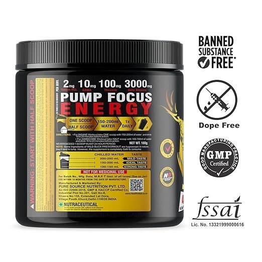 WILD BUCK Ultra Focus Advanced Pre Workout with L-Arginine, L-Citrulline, Creati