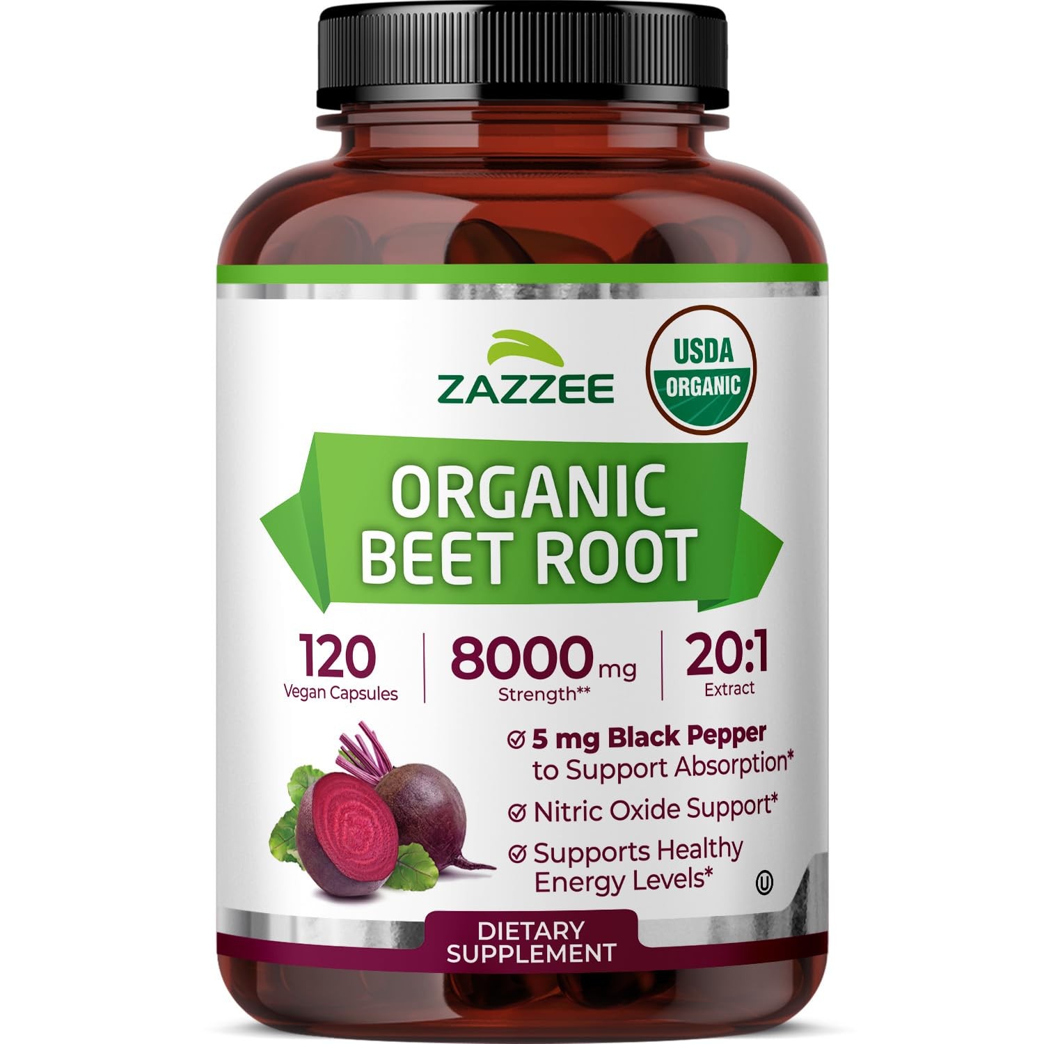 Zazzee Usda Organic Beet Root 8000 Mg Strength 201 Extract 120 Vegan Quick