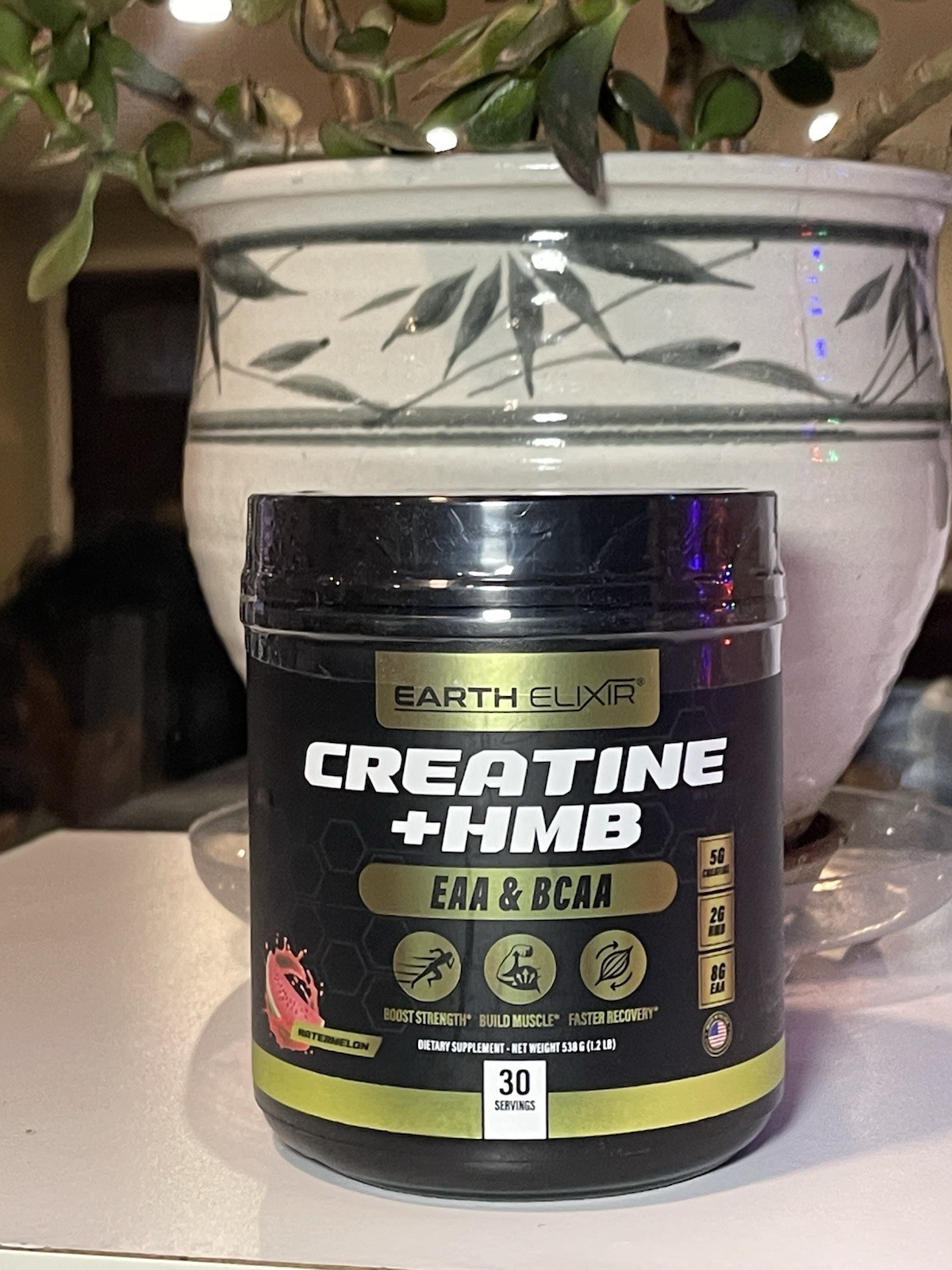 Earth Elixir Creatine + HMB EAA & BCAA Watermelon Powder 30 Servings NEW
