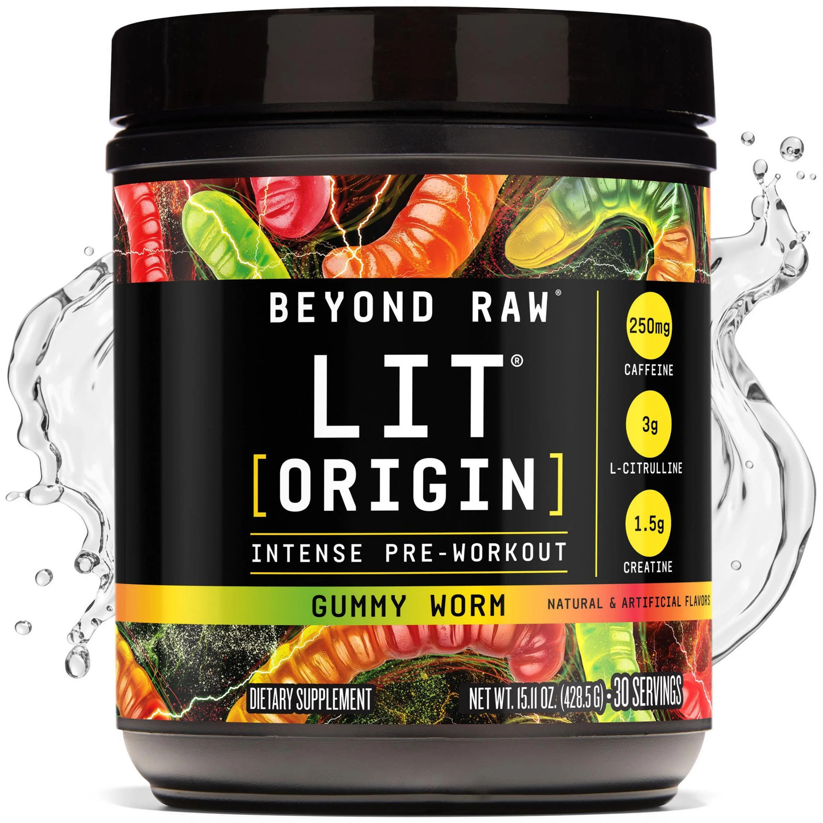 Beyond Raw LIT Origin Pre Workout Powder, Gummy Worm, for Men & Women, Energy &