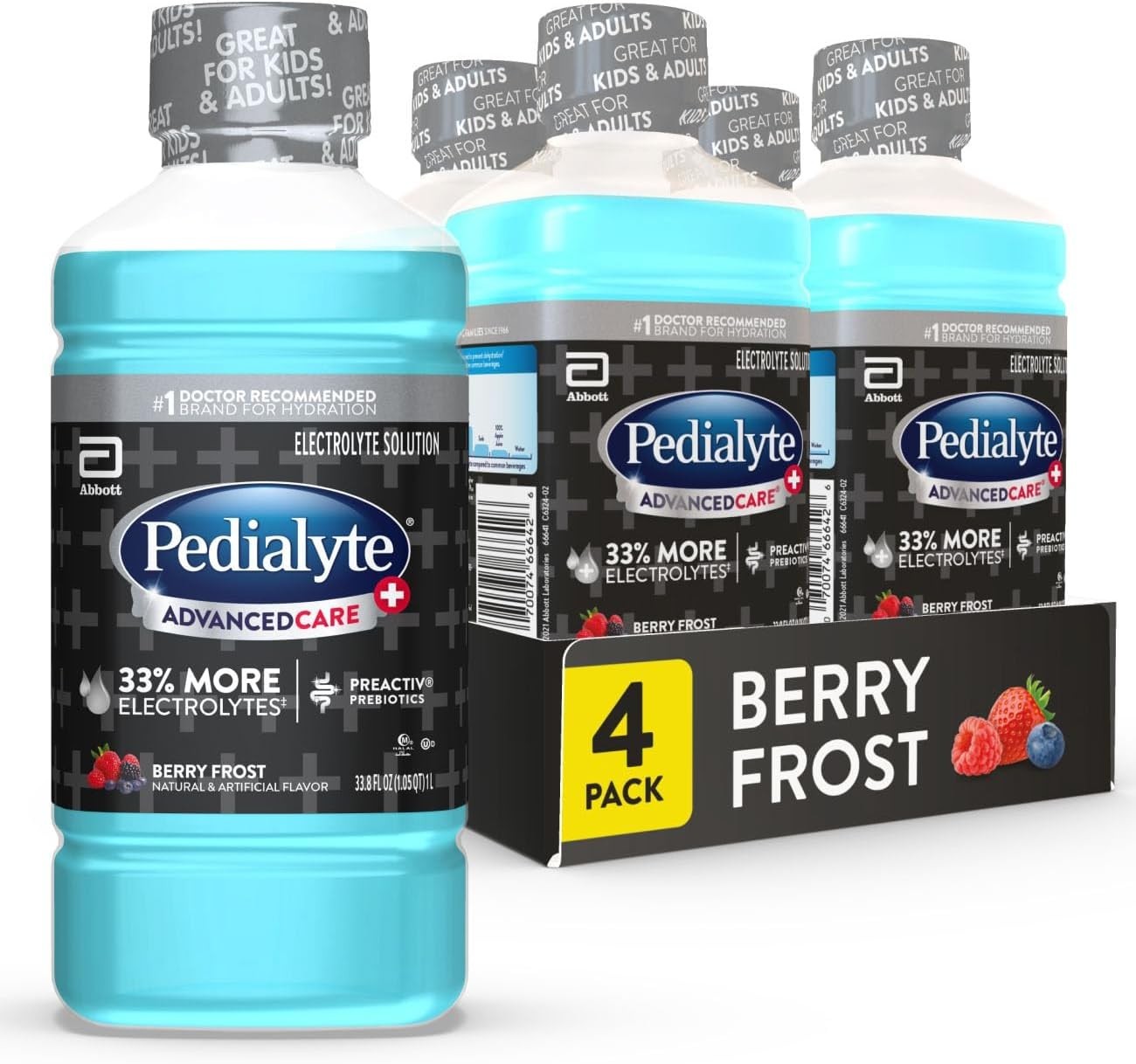 Berry Frost Electrolyte Hydration Drink with Prebiotics, 4 Bottles of 1L Each