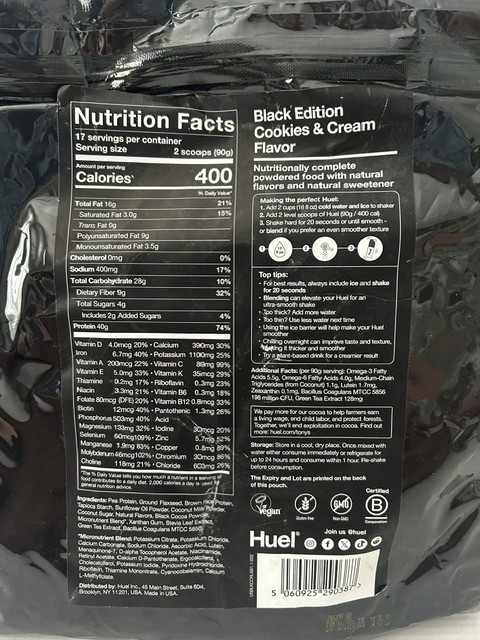 Huel Black Edition – Cookies & Cream – 40g Protein – 17 Servings – EXP 12/26