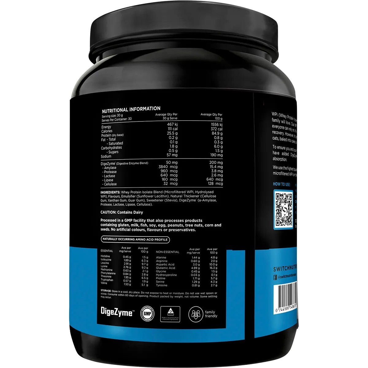 New Switch Nutrition WPI Premium Whey Protein Isolate Vanilla Creme 900g