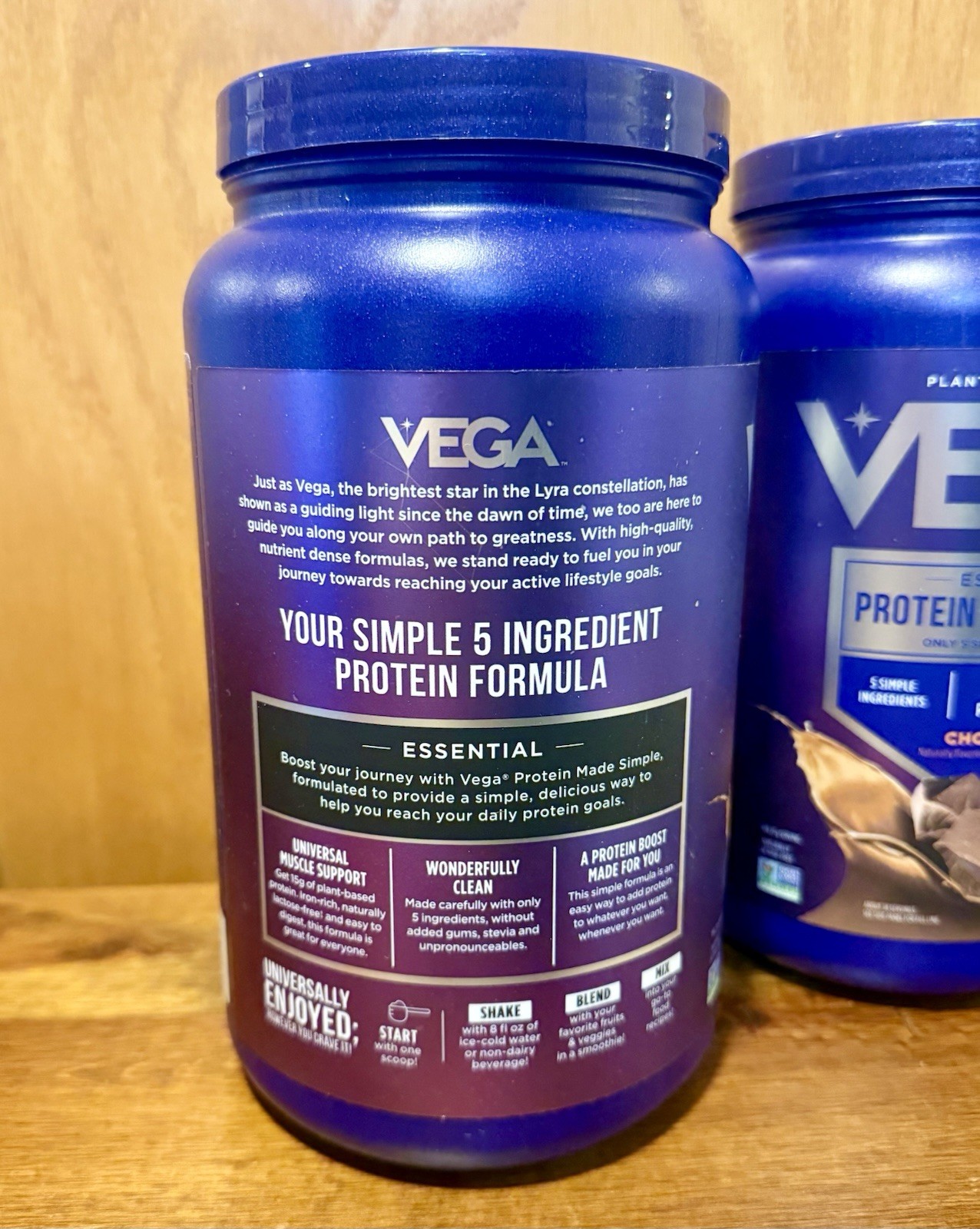 (2) VEGA Essential Protein Made Simple, Plant-Based Protein Chocolate 2lb 4.3 oz