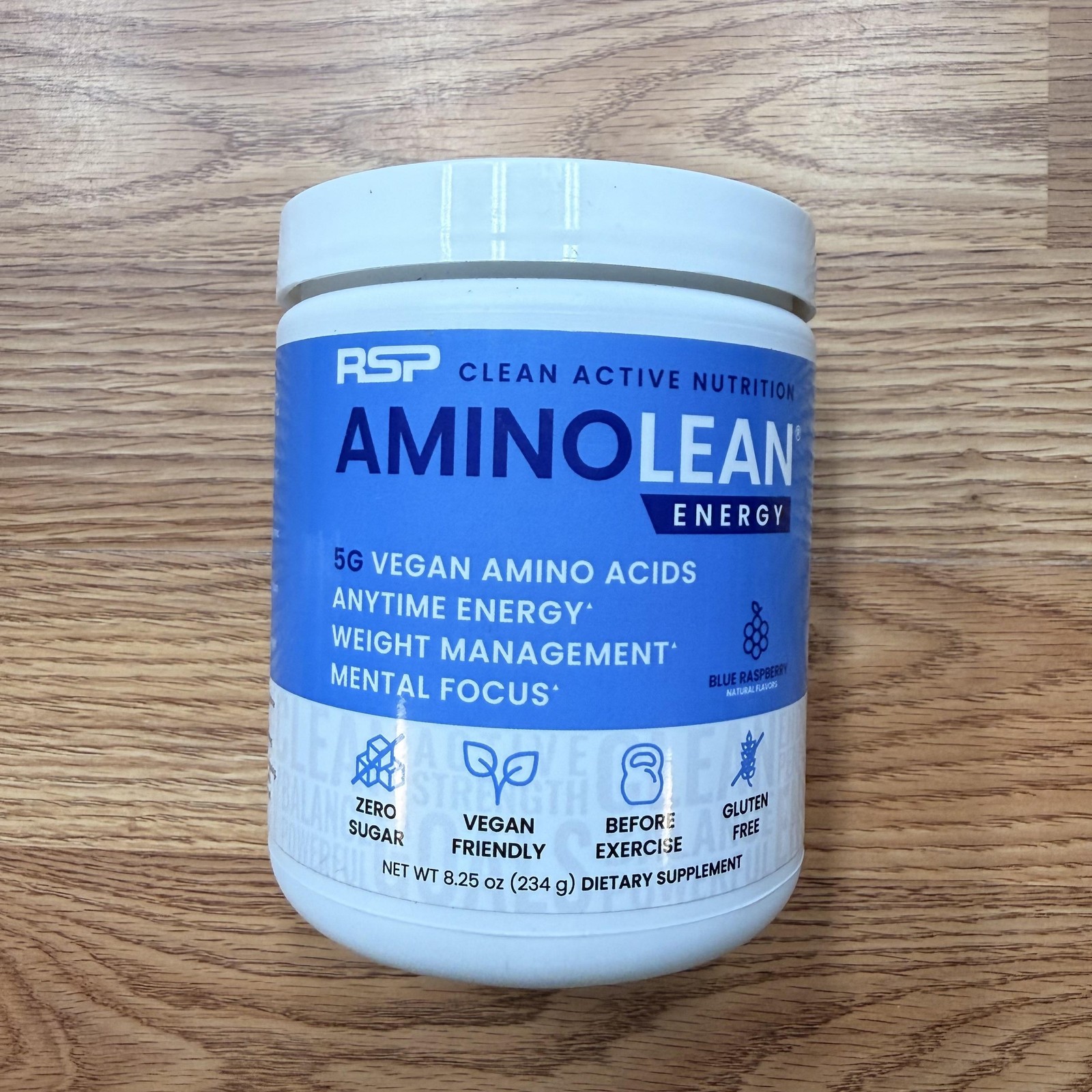 RSP AminoLean Energy Blue Raspberry 8.25oz Vegan Amino Acid Pre Workout Powder