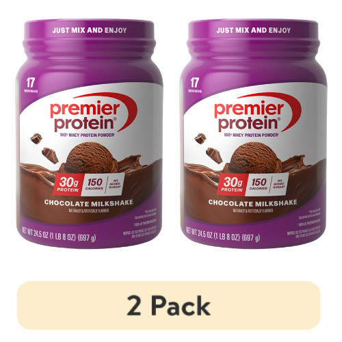 2 Pack Premier Protein 100% Whey Protein Powder, Chocolate Milkshake 30g Protein