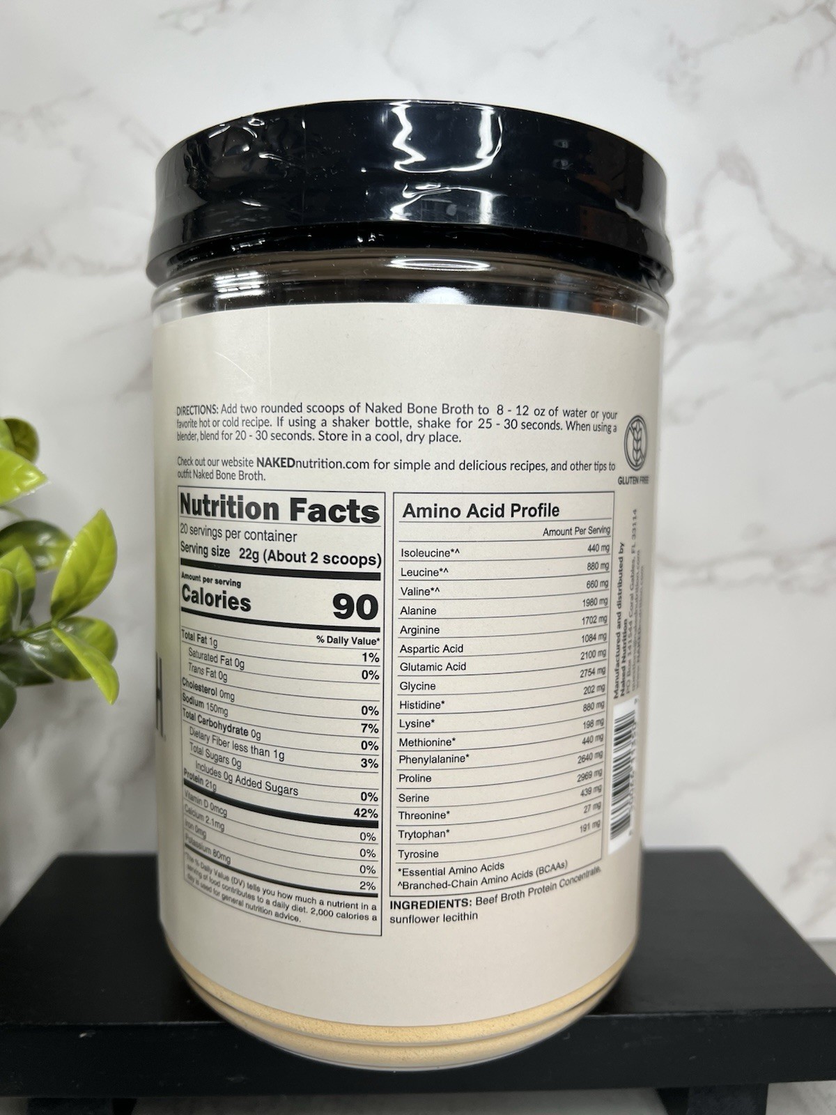 Naked Bone Broth Protein Powder Gluten-Free 1lb (440g) Exp 09/2027