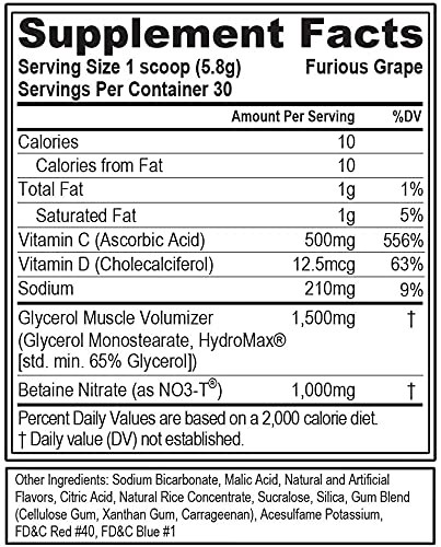 Nitric Oxide Pre Workout Powder Blue Raz Caffeine Free Pump Supplement 6.14 Oz