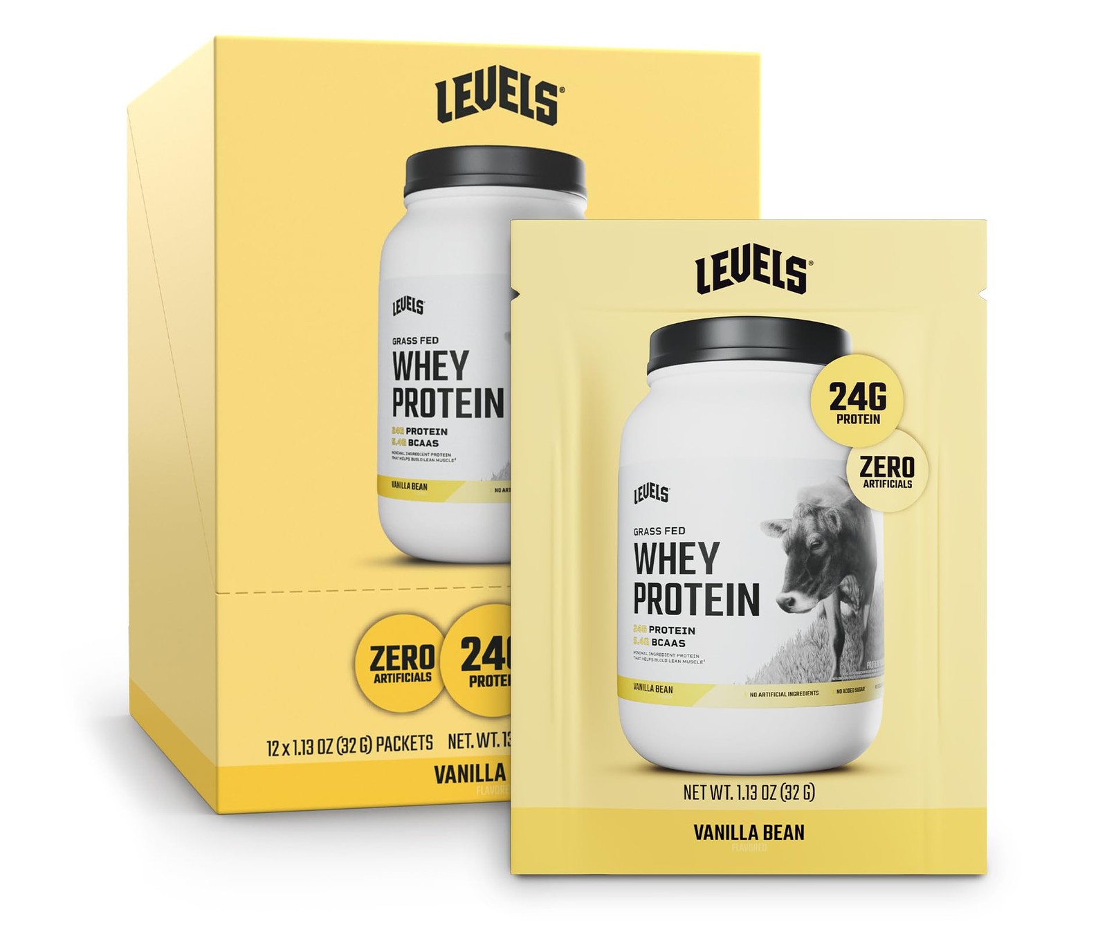 Levels Grass Fed Whey Protein Powder No Artificials 24G of Protein Vanilla Be…
