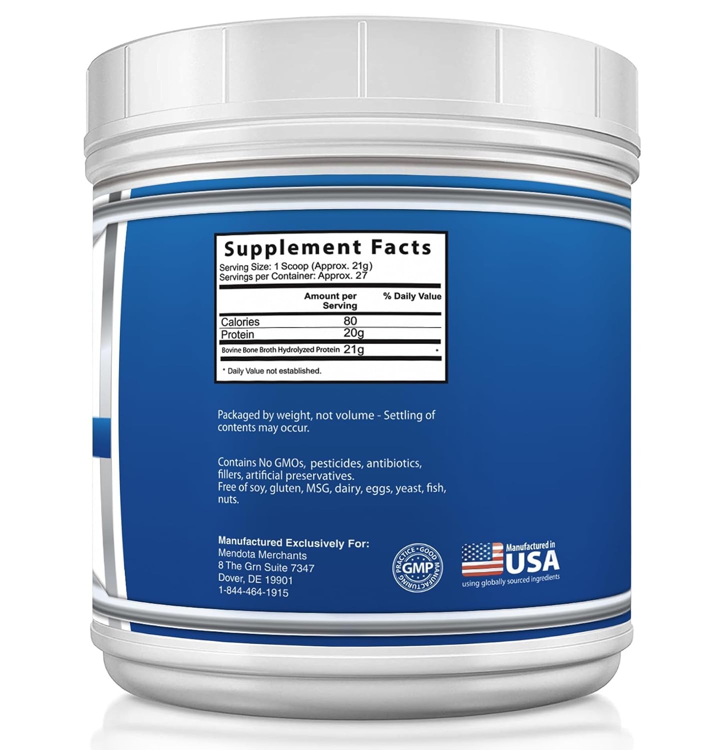 Beef Bone Broth Protein Powder 1.25 lb Unflavored USA Made Beef Protein