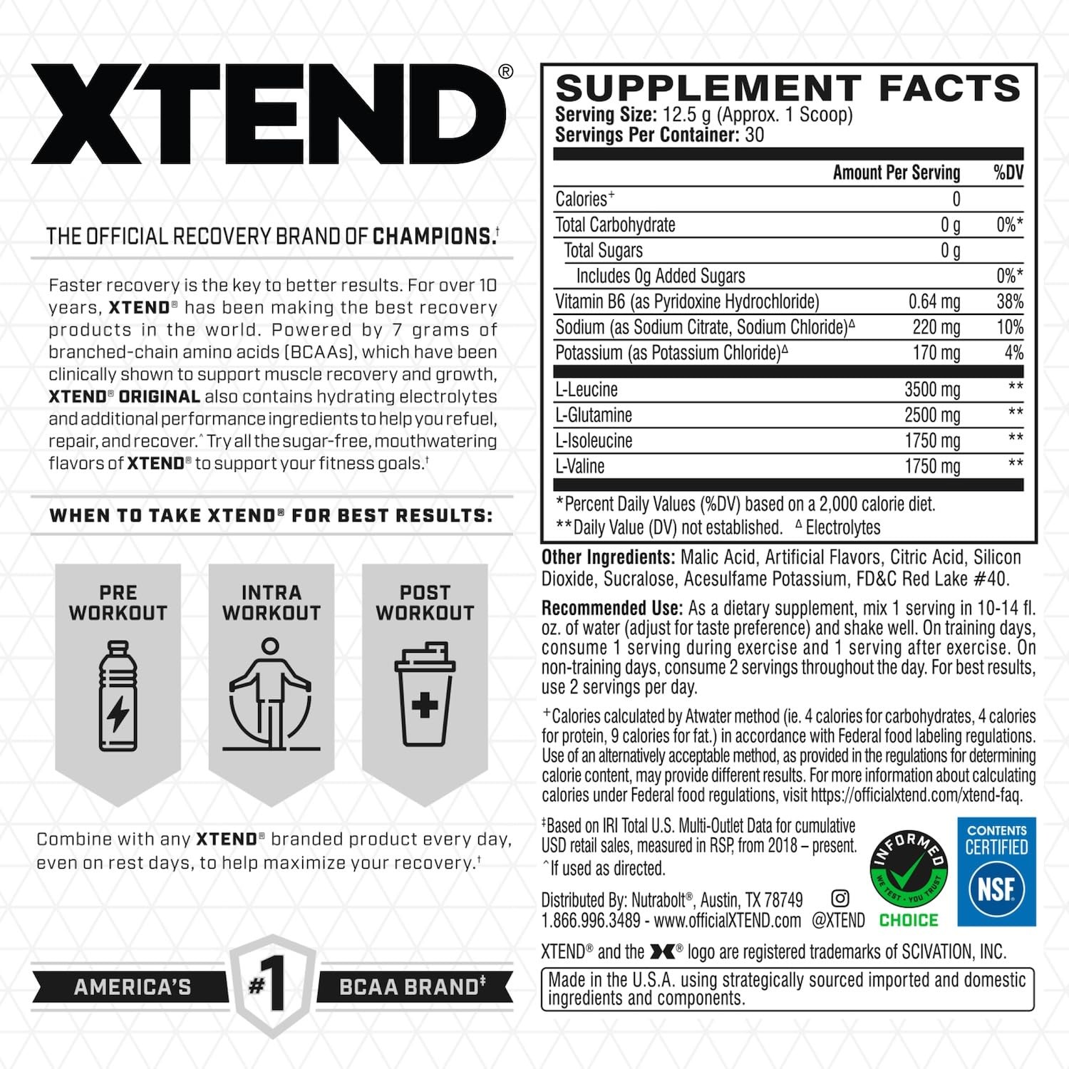 BCAA Powder 7g, 2.5g L-Glutamine, Sugar-Free Post Workout Recovery Drink, 30 …