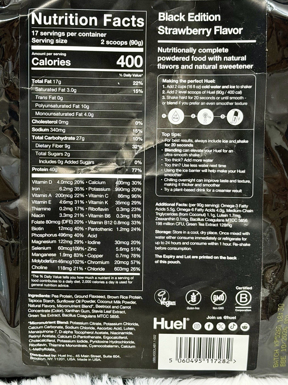 Huel Black Edition Strawberry FlavorProtein Powder 3lbs 6oz Bag Exp 10/26
