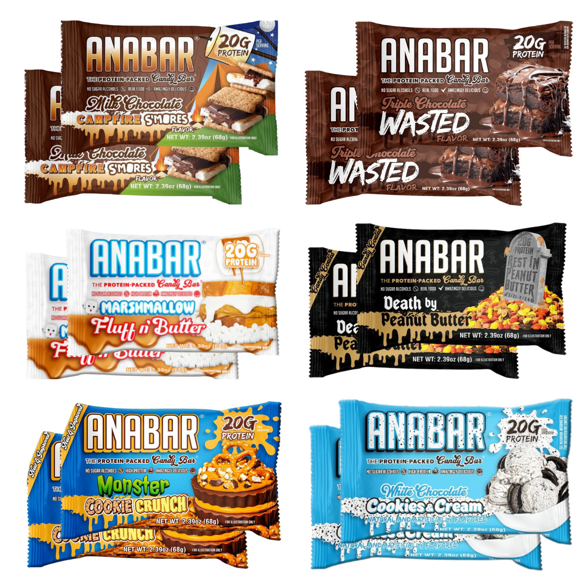 Anabar Protein Bar, Variety Pack 12 Bars, 6 Different Flavors 20 grams or more