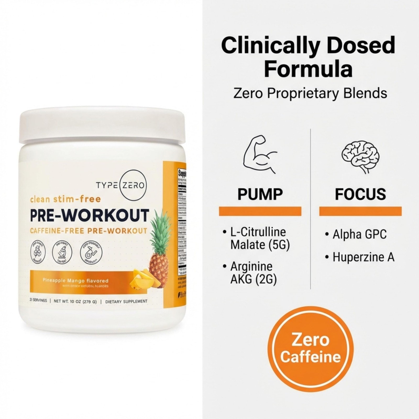 Stim-Free Pre Workout Powder – Pineapple Mango, 21 Servings | Nitric Oxide Boost