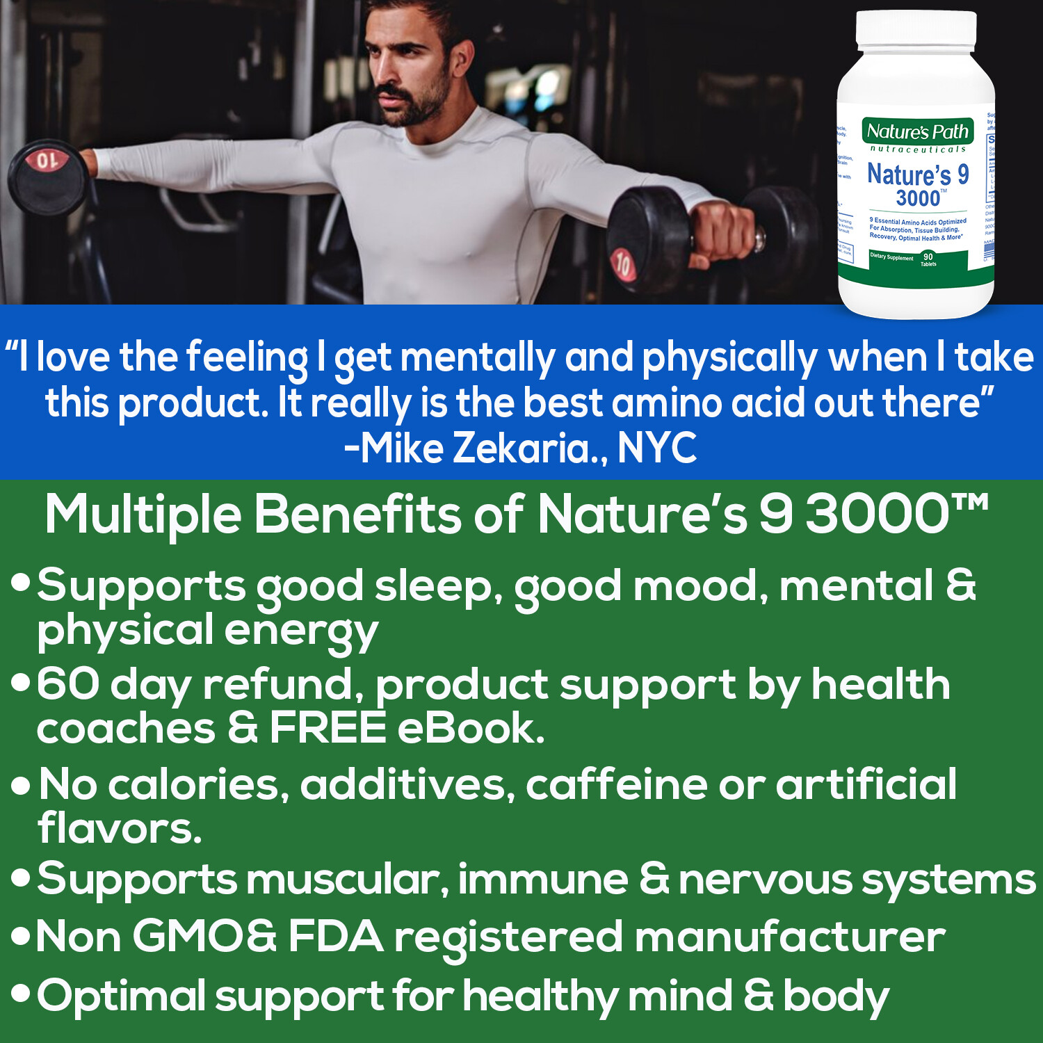 Nature’s 9 3000 Essential Amino Branch Chain Acids EAA 90 Tablets Natural Energy