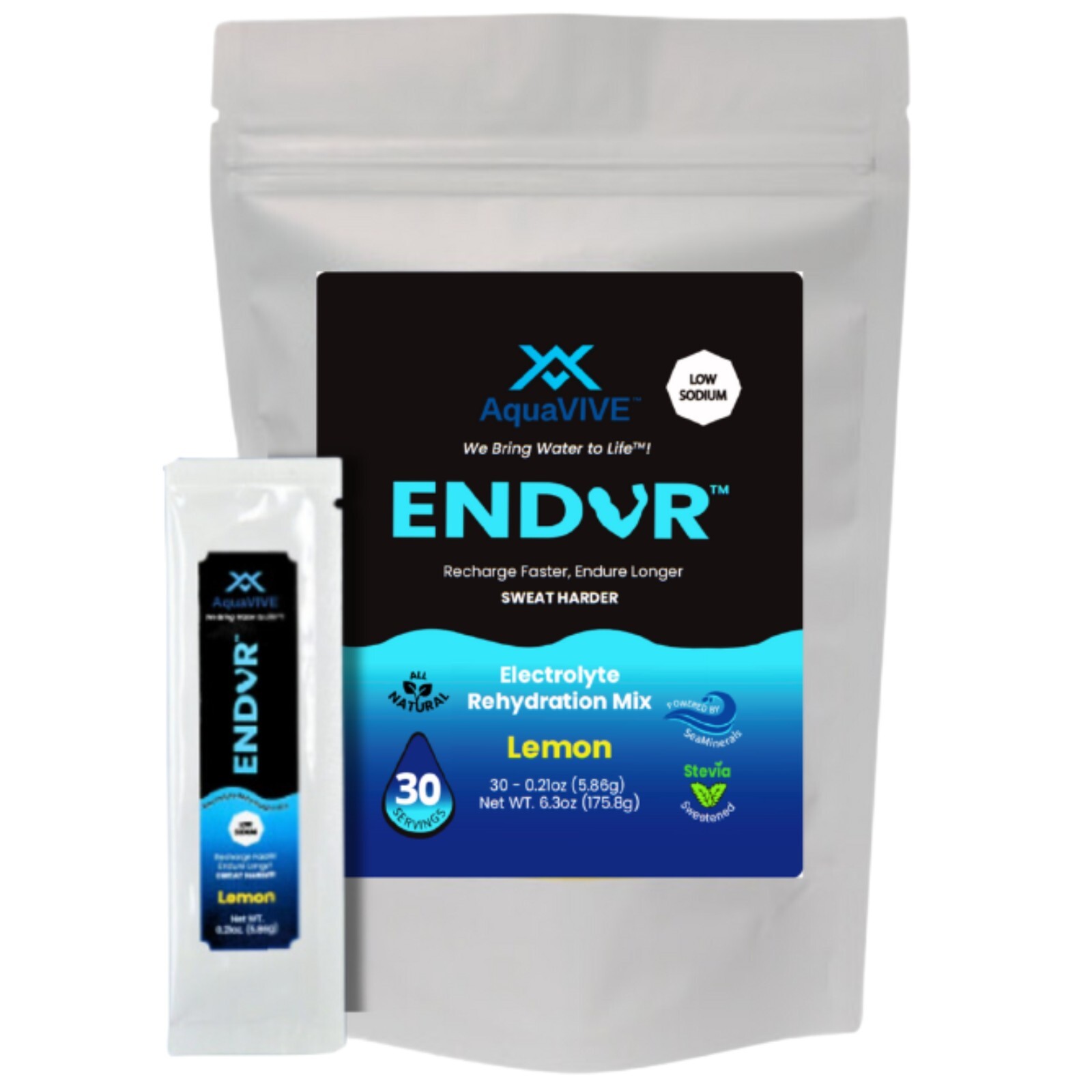 AquaVIVE™ ENDUR™ Lemon Electrolyte Powder Drink Mix Magnesium Glycinate 30 Packs