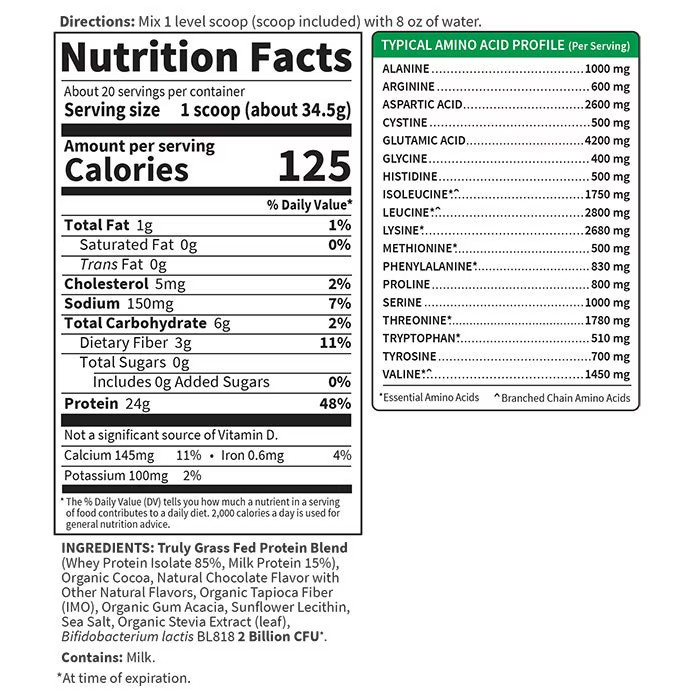 Garden of Life Sport Certified Grass Fed Whey Chocolate 24.33 oz (1 lb 8.33 oz)
