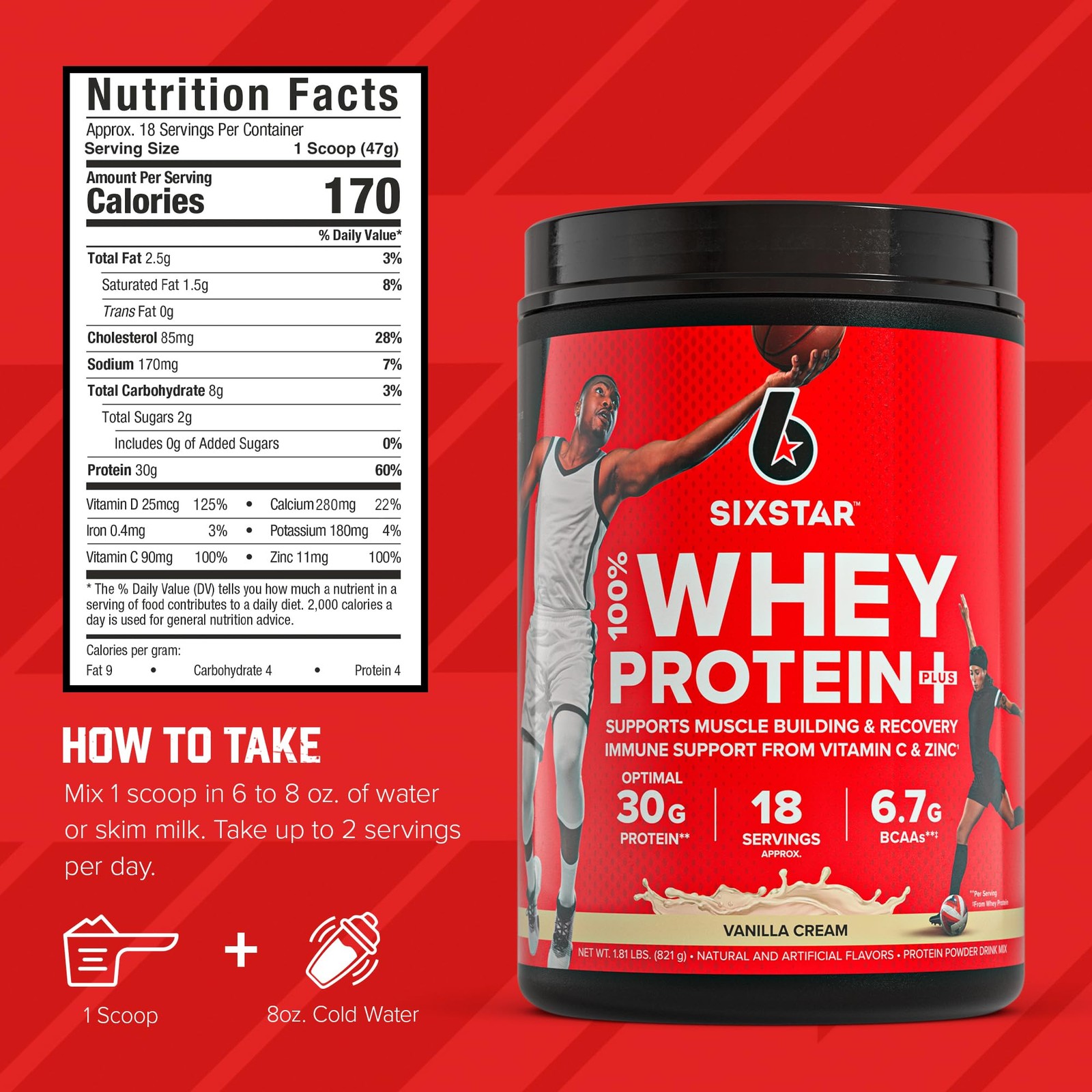 Six Star Whey Protein Powder Plus – 1.81 Pound (Pack of 1), Vanilla Cream