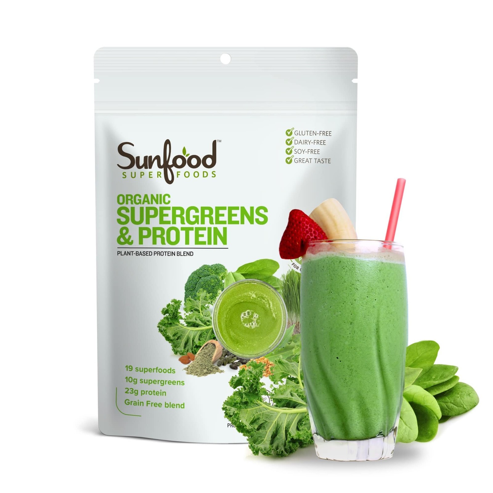 Sunfood Superfoods Organic Supergreens & Protein 1.48 Ounce (Pack of 1)