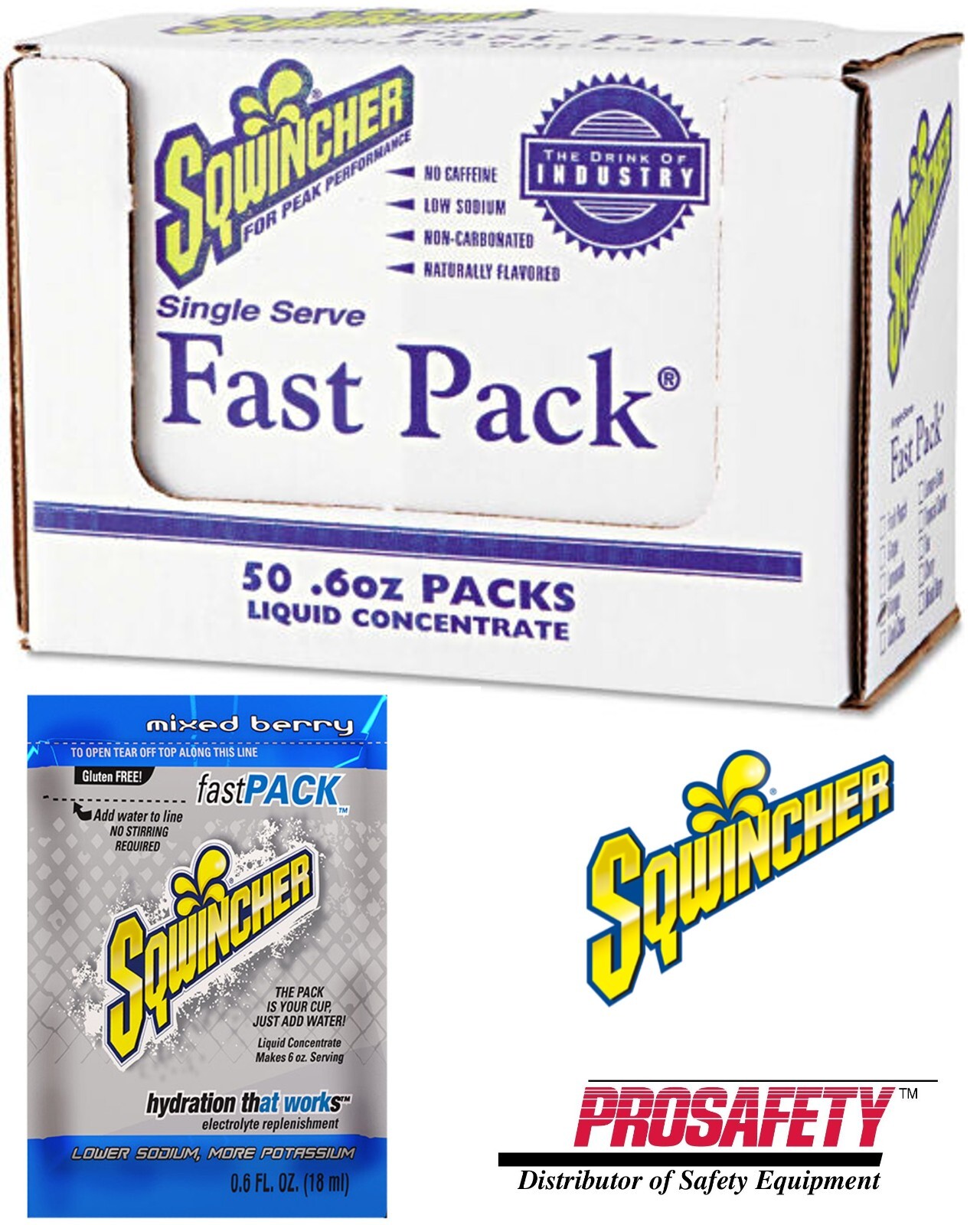 Sqwincher Fast Pack Electrolyte Liquid Sport Hydration Drink MIXED BERRY 50 BOX
