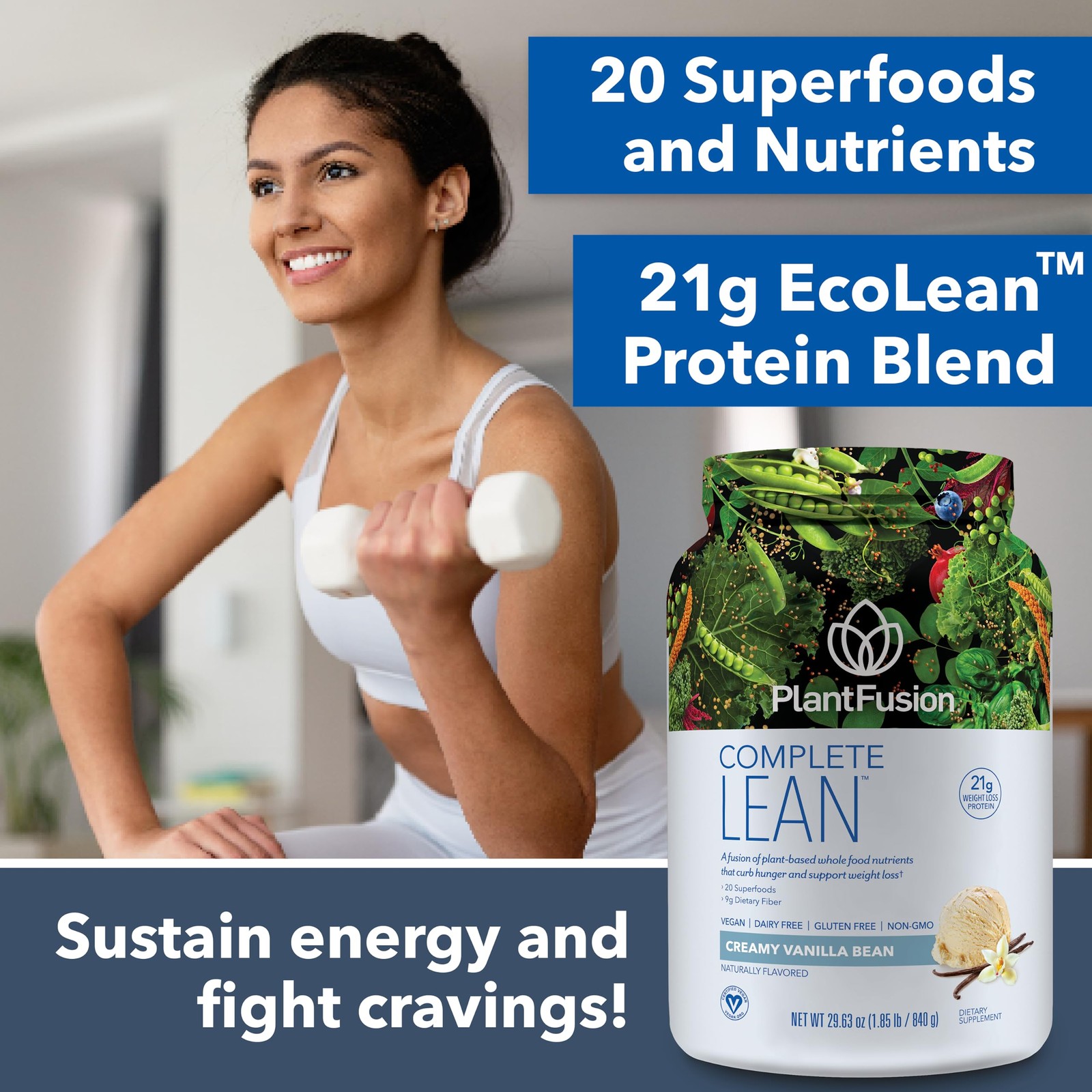 PlantFusion Complete Lean Plant Based Protein Powder – Prebiotic Fiber, Superfoo