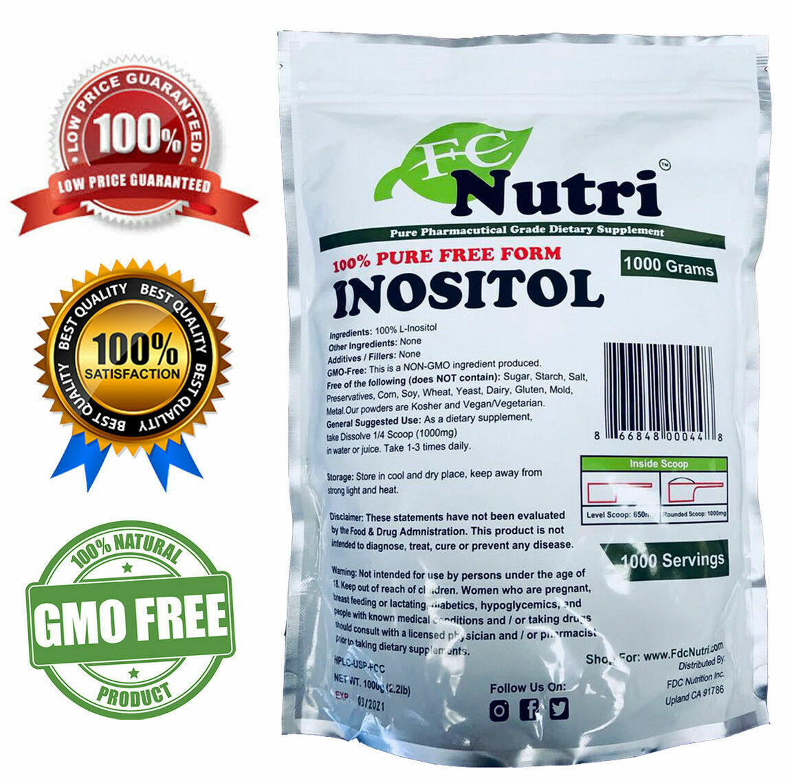 2.2lb (1000g) PURE INOSITOL POWDER PHARMACEUTICAL GRADE MOOD STRESS ANXIETY