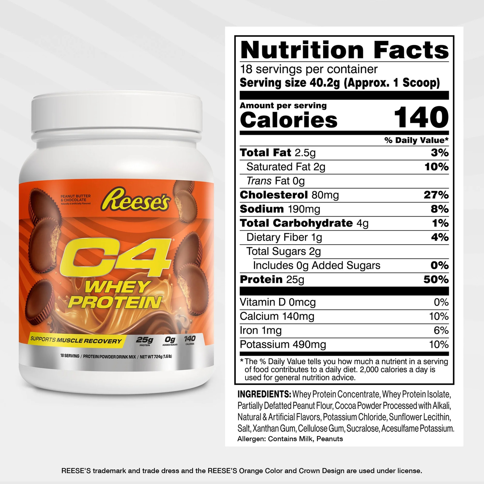 C4 Whey Protein Powder, Reese’S Peanut Butter Cup Flavor, 25G of Protein, 18 Ser
