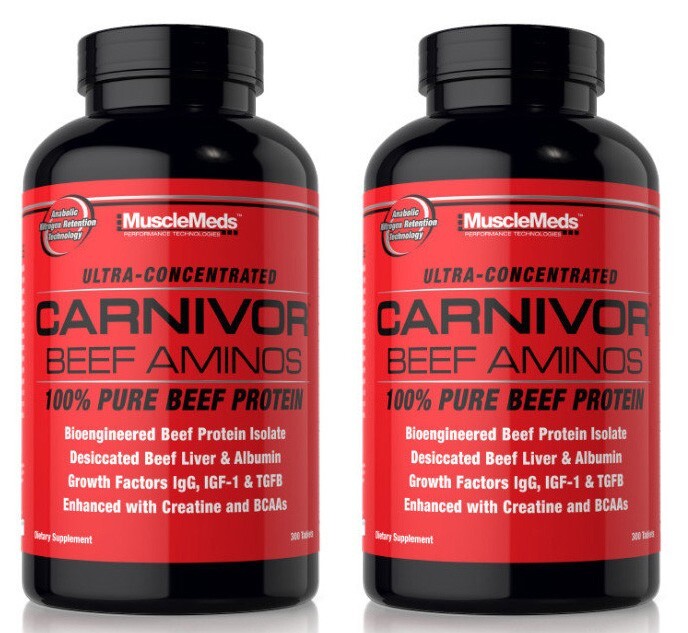 MuscleMeds CARNIVOR BEEF AMINOS 100% Pure Beef Protein 300 Tabs BCAAs [ 2 Pack ]