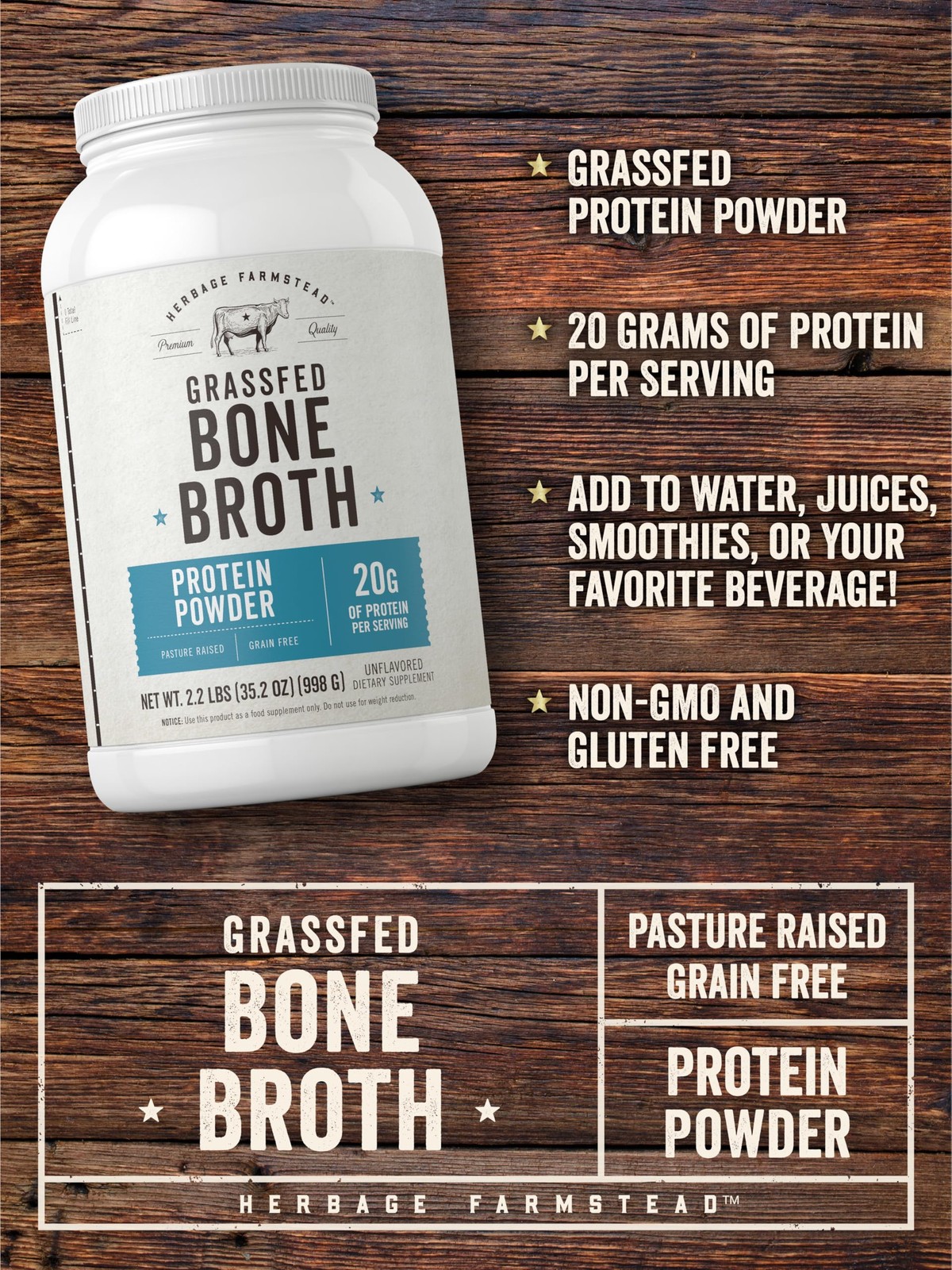 Carlyle Grass Fed Bone Broth Protein Powder | 35.2 oz 2.2 Pound (Pack of 1)